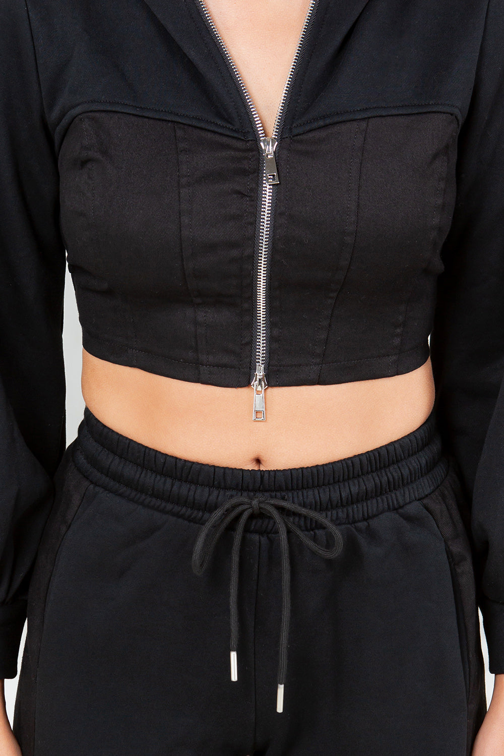 Contrast Panel Hoodie Crop Top and Wide-Leg Joggers Set